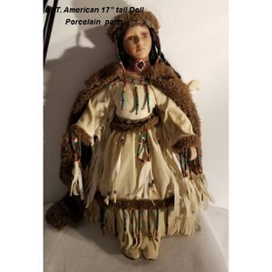 Native Amer. lg doll porcelain head feet arms